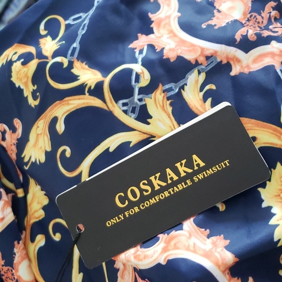 COSKAKA One Piece Ruched Retro Swimming Dress in Blue Flower 4 Size XS - Picture 6 of 13